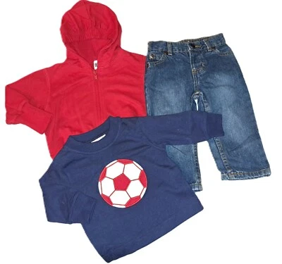 Boys KELLY'S KIDS red white blue soccer t shirt UR jacket 6 9 months jeans USA - Image 1 of 4