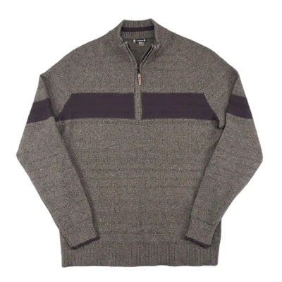 SmartWool Ripple Ridge Stripe Half Zip Wool Sweater Mens Large Brown - Image 1 of 4