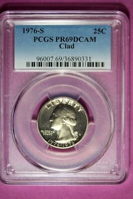 1976 S PCGS PR69 DCAM Clad Bicentennial Washington Quarter #B44713 - Image 1 of 2