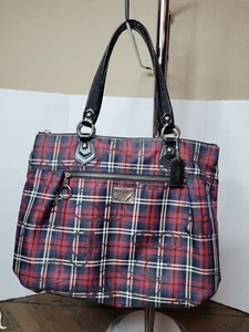 COACH Poppy Tartan Plaid Baguette Hand Carry Purse Bag Excellent Condition - Picture 1 of 8