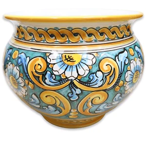 Cachepot Vaso per piante in ceramica Caltagirone, decoro Barocco e Margherite, c - Picture 1 of 31