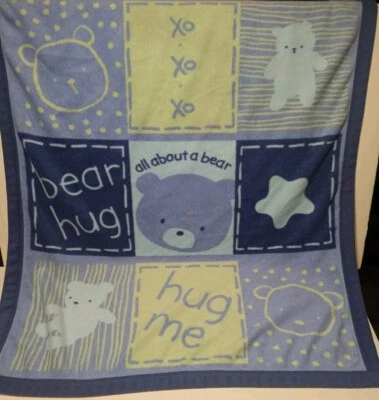 Carter's Classics Blue Fleece All About A Bear Hug Me Baby Blanket Rare HTF - Image 1 of 4