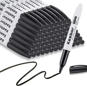 Keebor Black Dry Erase Markers 72 Pcs Chisel Tip Low Odor Non-Toxic M19001-72 - Picture 1 of 5