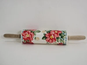 Pioneer Woman Retired Vintage Floral Rolling Pin Wood Handles Cermic Country 18" - Picture 1 of 19