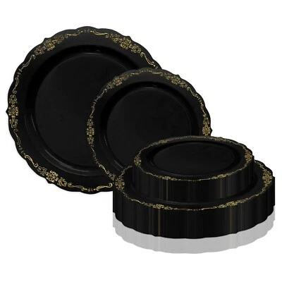 Elegant Vintage Disposable Plastic Plates Wedding Party Value Sets 120 PCS - Image 1 of 2