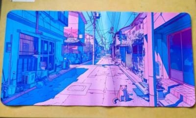 XL Gaming Mouse Pad Desk Mat 60x30cm – Fun Japan Anime Town With Cat – New UK B6 - Image 1 of 4