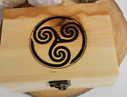 Beautiful Hand Wood Burned Etched Triple Spiral, Triskelion Design Box