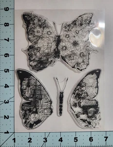butterfly flower clear stamps texture card clay FAST Free Ship - Picture 1 of 1