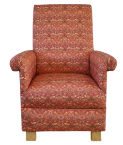 William Morris Strawberry Thief Fabric Adult Armchair Chair Birds Crimson Red - Picture 1 of 39