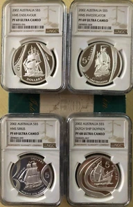 2002 Australia Sailing Ships Silver Voyages Into History NGC PF69 / PF68 UC - Picture 1 of 2