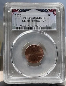 2023 EXTRA ' V ' ERROR VDB V LINCOLN SHIELD PENNY PCGS MS64 RD CENT RARE VARIETY - Picture 1 of 5