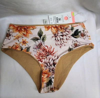 Traje de baño de bikini Maaji parte inferior reversible tostado/dorado y floral nuevo con etiquetas talla L Foto 1 de 4