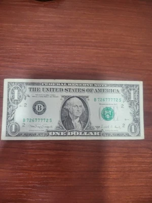 1988 A Fancy Serial Number $1 One Dollar - B72677772S - Image 1 of 4
