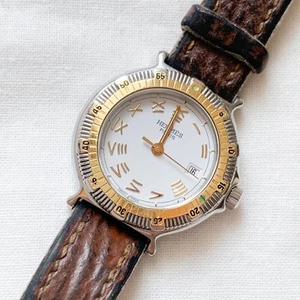 Hermes Captain Nemo Gold Silver Combi White Dial Quartz Date Watch From Japan - Picture 1 of 5
