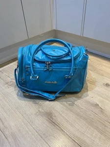 Vintage Head Holdall Bag Sport Gym Retro Peacock Blue Faux Leather Padlock & Key - Picture 1 of 20