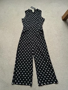 Boohoo Polka Dot High Neck Black/White Jumpsuit Size 10 - Picture 1 of 5