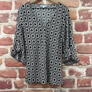 Escapada Top Shirt Womens Large Black White Geo Abstract Casual Popover - Picture 1 of 8