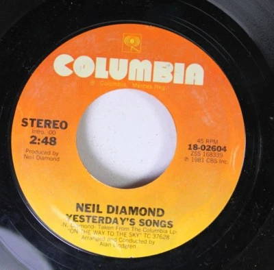 Rock Nm! 45 Neil Diamond - Yesterday'S Songs / Guitar Heaven On Columbia - Image 1 of 2