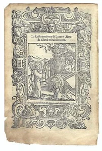 Stampa old print La resurrezione di Lazzaro A. Da Castello 1575 - Imagen 1 de 2
