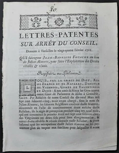 [RECHT] Briefe Patente Jean-Baptiste FOUACHE anstelle von Julien ALATERRE 1768 - Bild 1 von 1