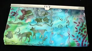 "Billetera de tela natural azul/verde hecha a mano para mujer 8"" x 4 1/2" - Imagen 1 de 3