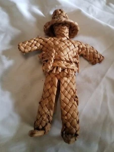 Collectible Handmade Fiber Art Woven Reeds Wicker Person W/ Hat & Belt Figurine  - Picture 1 of 9