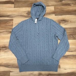 Brooks Brothers Sweater Mens Large Cable Knit Hooded Blue Combed Cotton - Bild 1 von 8