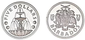 5 SILVER DOLLARS / 5 DÓLARES PLATA. BARBADOS. 1973. PROOF. - Imagen 1 de 1