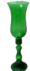 Vintage Italy Empoli Glass Candle Holder Vase Hurricane Chimney Green 17 1/2" T - Picture 1 of 8