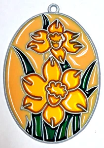 Vitral aspecto flor amarilla atrapasol NO vitral real - Imagen 1 de 2