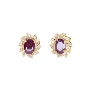 9ct 9K Yellow Gold Natural Red Ruby Diamond Cluster Stud Earrings. Brand New - Picture 1 of 9