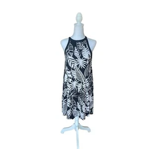 Old Navy Tropical Flower Leaf Black and White Mini Dress Womens Size Small - Picture 1 of 8