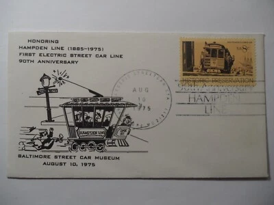 US STAMPS : UNITES STATES 1975 HONORING HAMPDEN LINE CAR MUSEUM COVER - Image 1 of 2