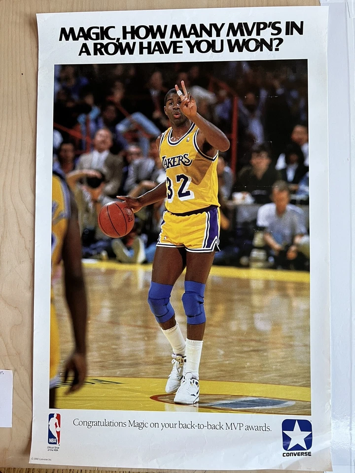 Magic Johnson 17x26 Converse Poster Early 1980’s LA Lakers How Many MVP? - Image 1 of 1