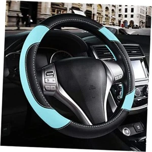 Leather Car Steering Wheel Cover, Non-Slip Car Wheel Cover Blue Tiffany - Picture 1 of 6