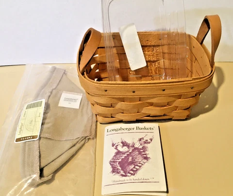 Longaberger Tea Basket with Protector and Khaki Liner Cover