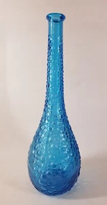 Empoli Blue Glass Genie Bottle Wax Drip 15.5” Tall No Stopper Italy Glass VTG - Picture 1 of 10