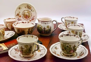 Antique Mason's Ironstone Tea Set for 6 WATTEAU Courting Couple Flowers - Picture 1 of 12