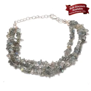 Natural Labradorite Druzy 925 Sterling Silver Chain Hook Unique Bracelet Jewelry - Picture 1 of 7