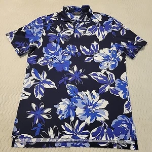 Polo Golf Ralph Lauren Mens Medium Polo Shirt Blue Floral Short Sleeve - Picture 1 of 8