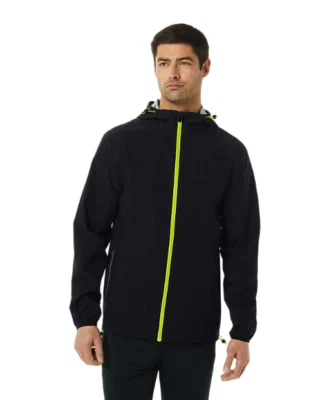ASICS Men's SMALL Hooded Lightweight Waterproof Jacket in Performance Black/Lime - Image 1 of 4