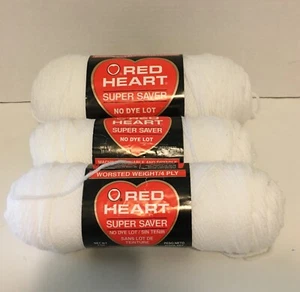 Lotto di 3 filati Red Heart Super Saver 2 3 oz 1 8 oz bianchi 4 strati - Foto 1 di 5