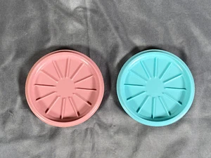 Vintage 90’s Tupperware Coffee Cup Lid/Coasters Teal & Mauve - Picture 1 of 4