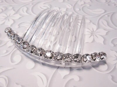 8 mm Cristal Transparente Estrás Peine Grande Plateado PELO GRUESO PEINE Foto 1 de 4