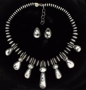 White Buffalo Tab Necklace With Matching Earrings By Lyle Piaso - Picture 1 of 5