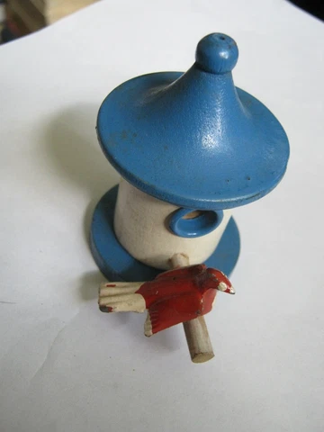 Rare OOAK "BIRD VIEW" NOV. MFRS. CHICAGO Blue 60mm Wood House w/ Lead Red Bird Cover