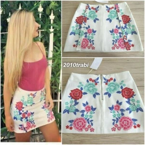 ZARA ECRU FLORAL PRINT TEXTURED MINI SKIRT SIZE M UK 10 - Picture 1 of 12