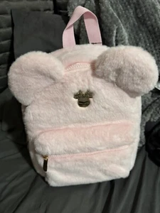 Disney Mickey Mouse Soft Fuzzy Faux Fur with Ears Mini Backpack Pink. New W Tags - Picture 1 of 4