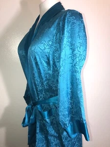 Vintage Victorias Secret Turquoise? Floral Full Length Silky Robe Woman’s M - Picture 1 of 10