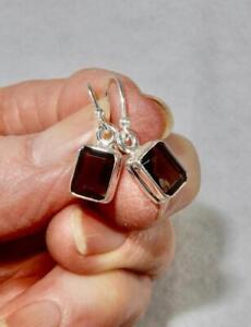 Smoky Quartz Faceted Rectangle Earrings 925 Sterling Silver Lifts Fear & Anxiety
